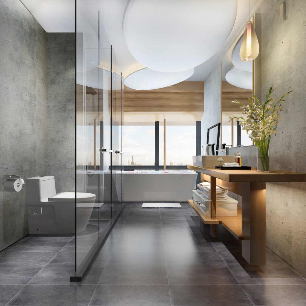 3d rendering luxury modern design bathroom and toilet