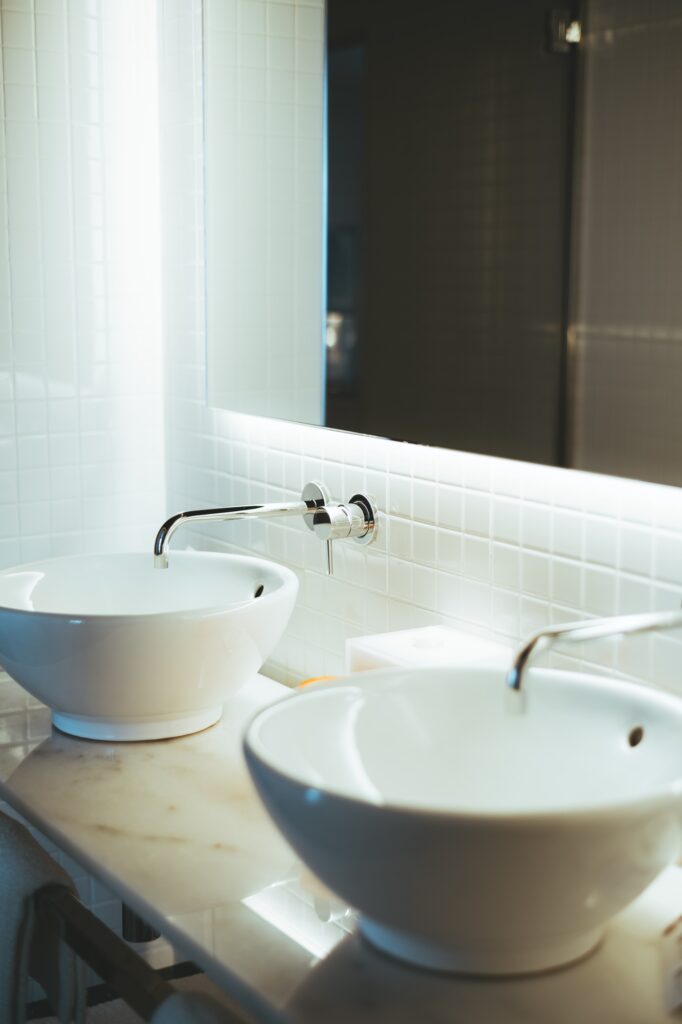 Modern bathroom with vessel sinks